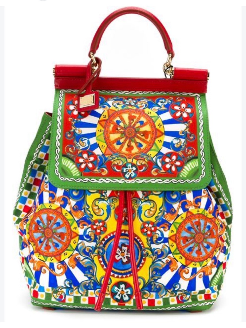 Carretto Sicilian Print Leather Woman Backpack Red Multicolor Inspired D&G